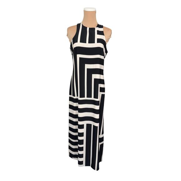 Donna Morgan Geometric Maxi Dress Women’s 4 Black & Cream - Picture 1 of 3